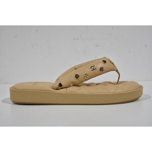 Chanel 23P Beige Quilted Charms Padded Pool Thong Logo Mule Slide Flat Sandal 41 - Picture 1 of 12